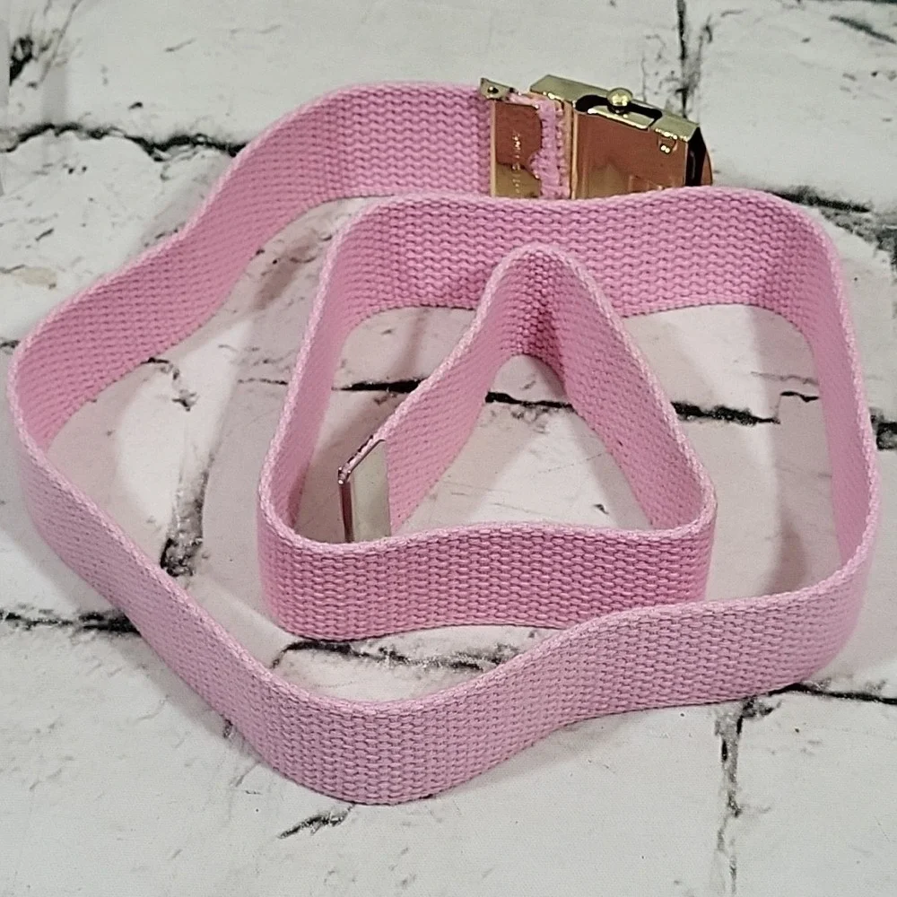 Pink Woven Adjustable Web Belt Gold-Tone Slider Belt Fits Upto 34